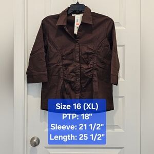 Erica Brooke Vintage Rusching Front, 3/4 Sleeve Top, NWT, Plus Size 16